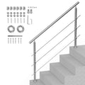 VEVOR Handrails for Outdoor Steps, 59 in Length 3 Crossbars Stair Hand Rail Kit, Transitional Stainless Steel Railings w/ Installation Kit, Double-column Staircase Handrails for Seniors,Porch & Deck