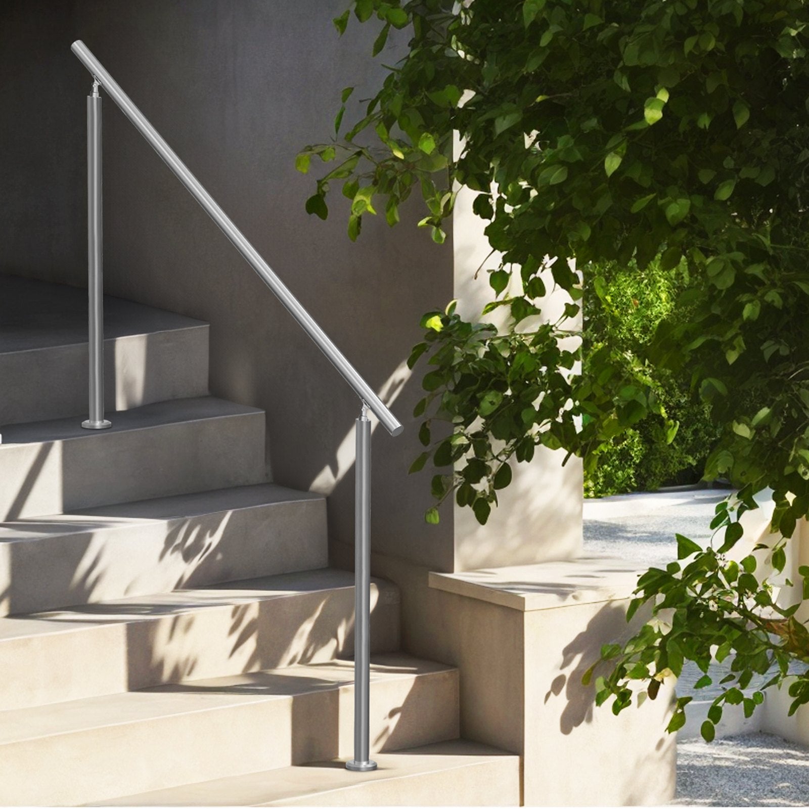 VEVOR Handrails for Outdoor Steps, 59 in/ 150cm Length Stair Hand Rail Kit, Transitional Stainless Steel Railings with Installation Kit, Double-column Staircase Handrails for Seniors,Porch & Deck