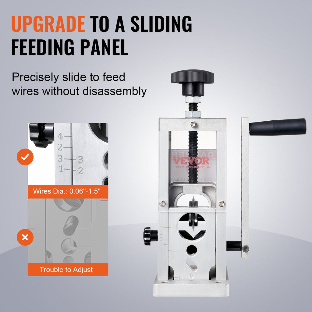 VEVOR Manual Wire Stripping Machine, 0.06''-1.5'' Copper Stripper with Hand Crank or Drill Powered, Visible Stripping Depth Reference, Portable Aluminum Frame Wire Peeler for Scrap Copper Recycling