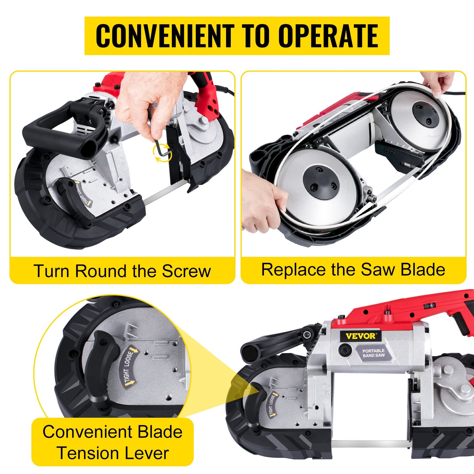 VEVOR Portable Band Saw,with Removable Alloy Steel Base Cordless Band Saw,127mm Cutting Capacity Hand held Band Saw,Variable Speed Portable Bandsaw, 10Amp Motor Deep Cut Band saw for Metal Wood