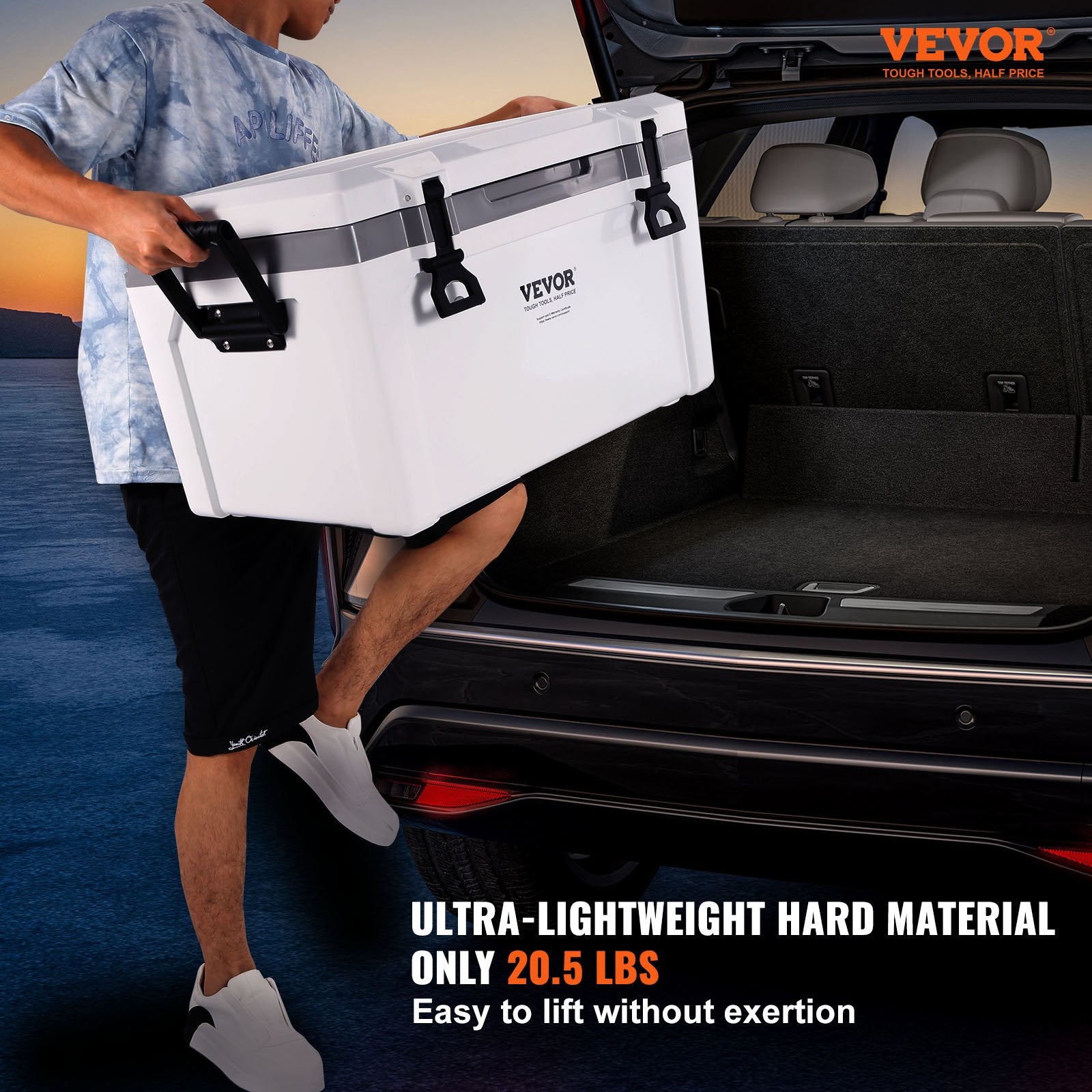 VEVOR Insulated Portable Cooler, 49 L, Holds 50 Cans, Ice Retention Hard Cooler with Heavy Duty Handle, Ice Chest Lunch Box for Camping, Beach, Picnic, Travel, Outdoor, Keeps Ice for up to 6 Days