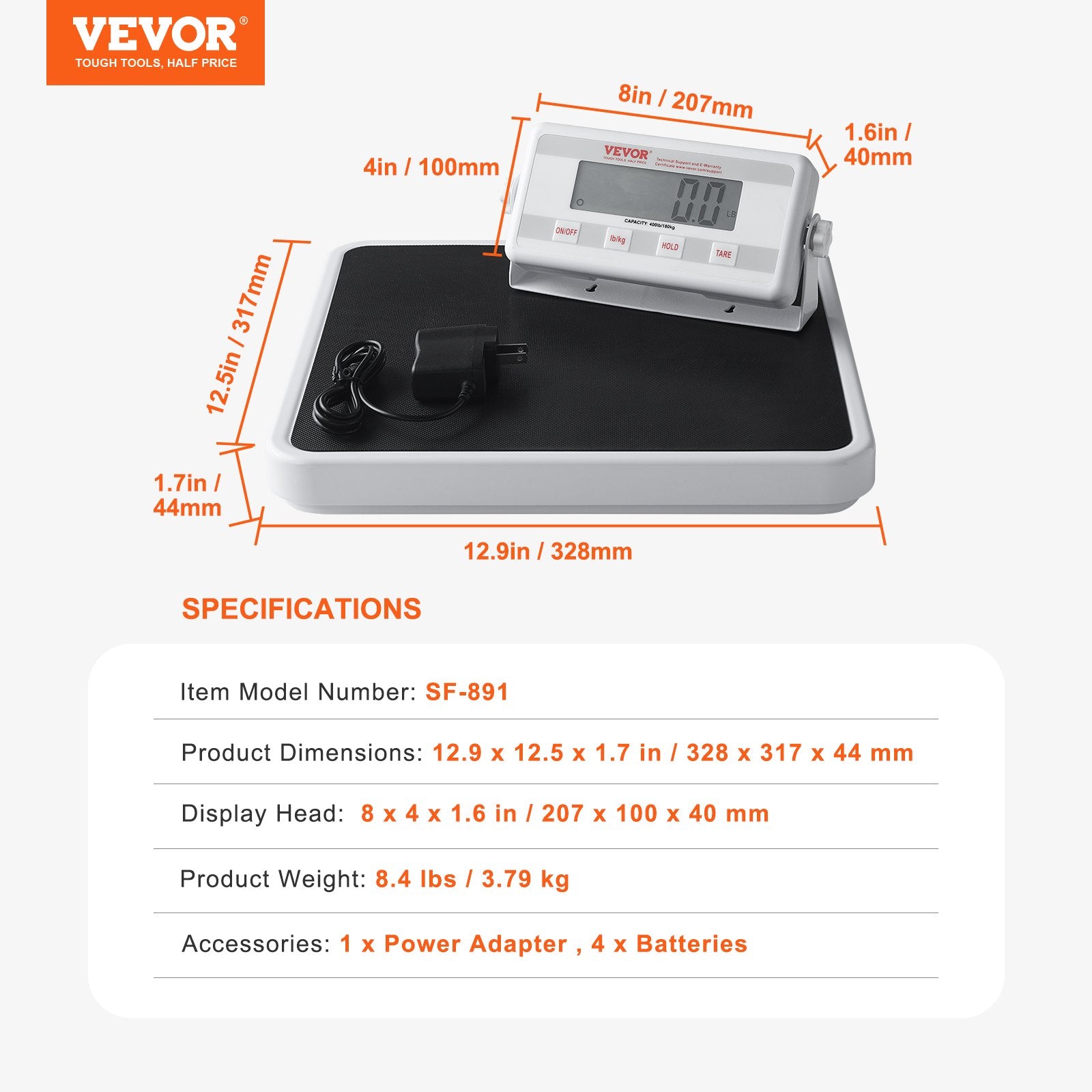 VEVOR Portable Medical Scale, Professional Digital Physician Scale for Weighing - with Anti-Slip Mat, 2 Units (kg/lb), Hold & Tare Function, 400LBS Capacity Physician Wight Scale for Gym Home Hospital