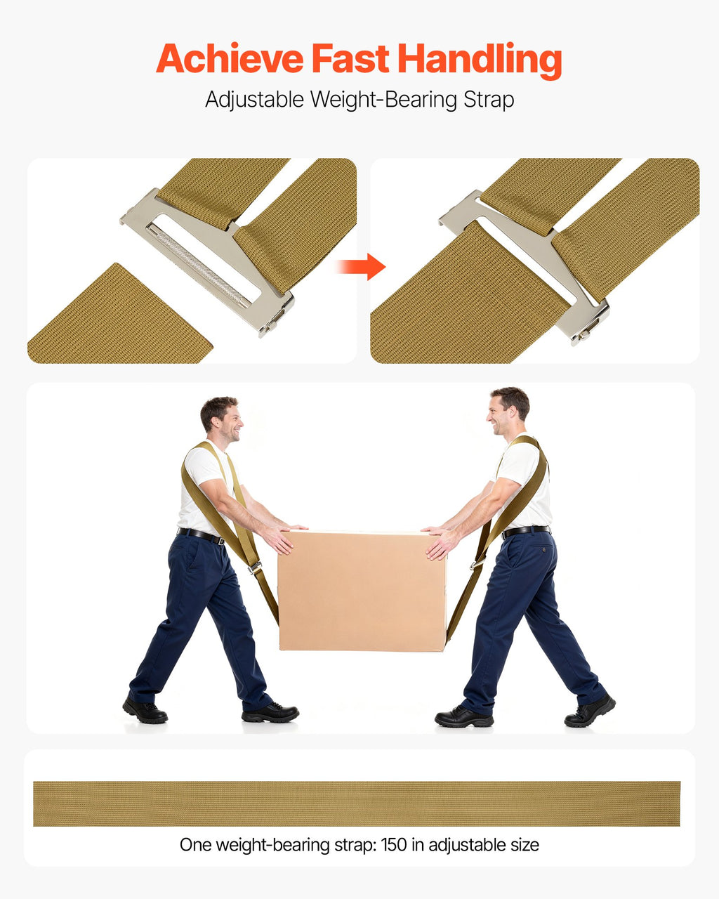 VEVOR Moving Straps, Supports up to 453.6 kg, 2-Person Lifting and Moving System with 2 Harness Straps & 1 Load-bearing Strap, Adjustable Lifting Shoulder Straps Move Furniture Appliances Mattresses
