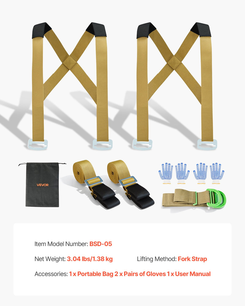 VEVOR Moving Straps, 2-Person Lifting and Moving System with 2 Harness Straps, 2 Load-bearing Straps & 1 Handheld Strap, Adjustable Lifting Shoulder Straps Move Furniture Appliances Mattresses