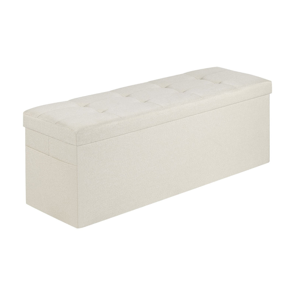 VEVOR Foldable Storage Ottoman Bench, End of Bed Bench with Side Bags, Folding Upholstered Storage Chest Supports 660 lbs, Linen Bed Ottoman with Large Space for Living Room, Bedroom, Entryway, Beige