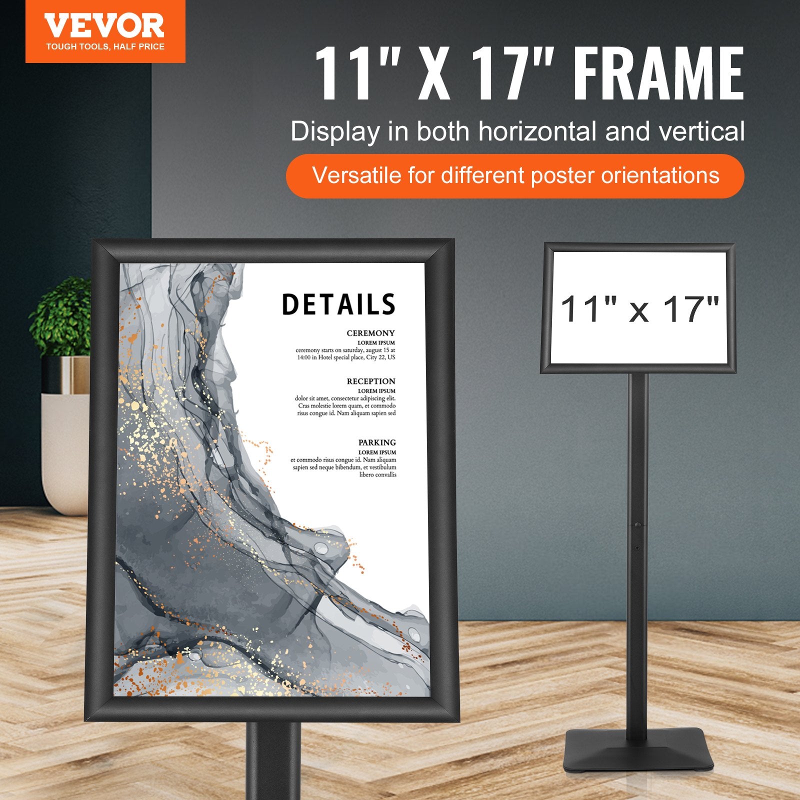VEVOR Pedestal Sign Holder Adjustable Poster Stand 11 x 17 Inch Metal Base