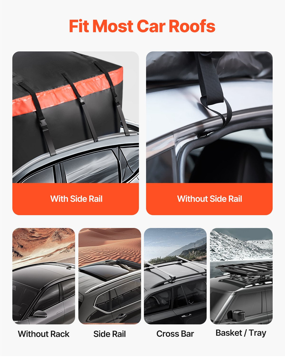 VEVOR Car Rooftop Cargo Carrier Bag, 20 Cubic Feet Roof Cargo Carrier, Heavy Duty 840D PVC 100% Waterproof Car Roof Luggage Bag for All Vehicle with/without Rack- with Lock, Anti-Slip Mat, 6 Door Hook