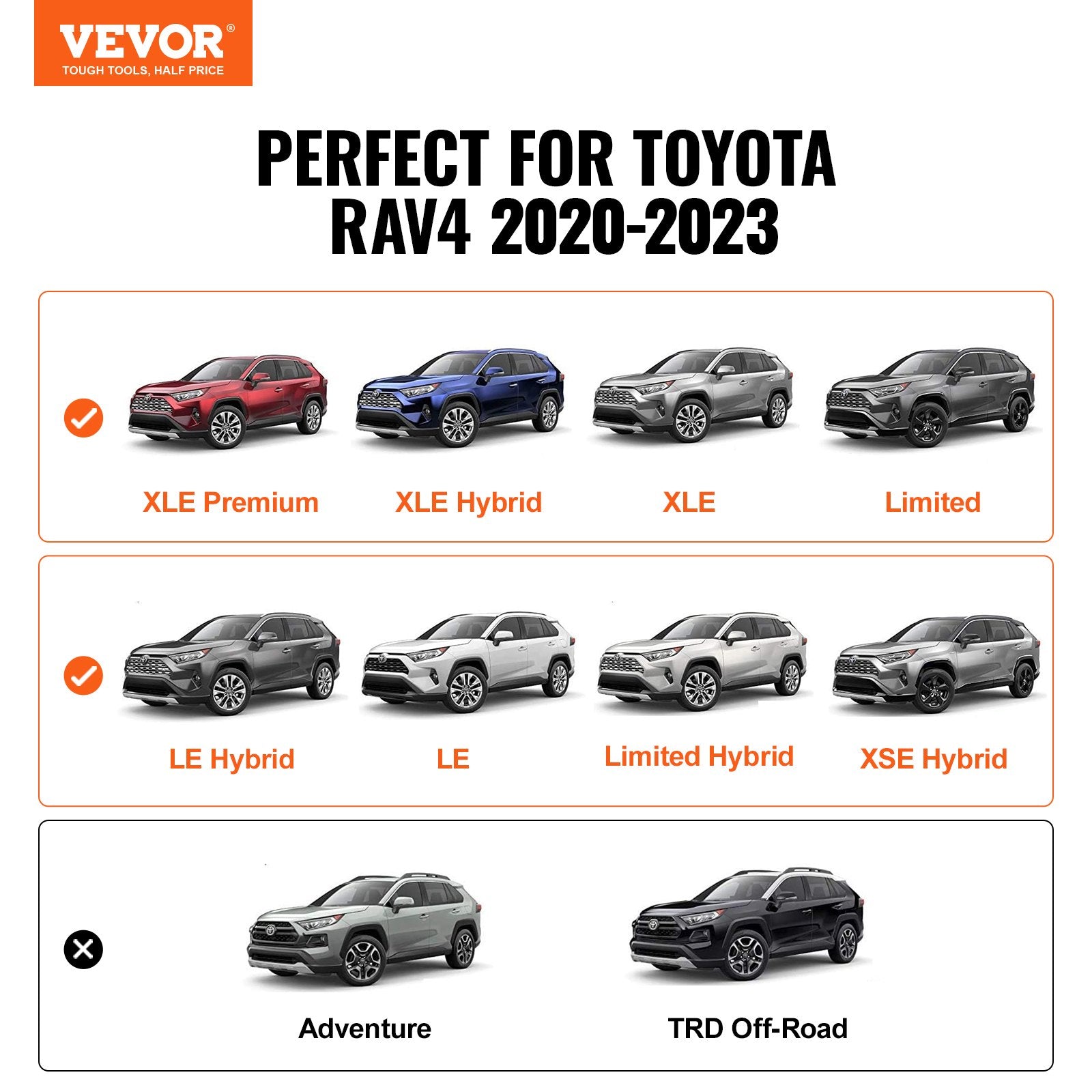 VEVOR Roof Rack Cross Bars, Compatible with Toyota RAV4 2020-2023, 160lbs Load Capacity, Aluminum Anti-Rust Crossbars with Locks, Rooftop Cargo Bag Luggage Carrier (Not Fit for Adventure/TRD Off-Road)