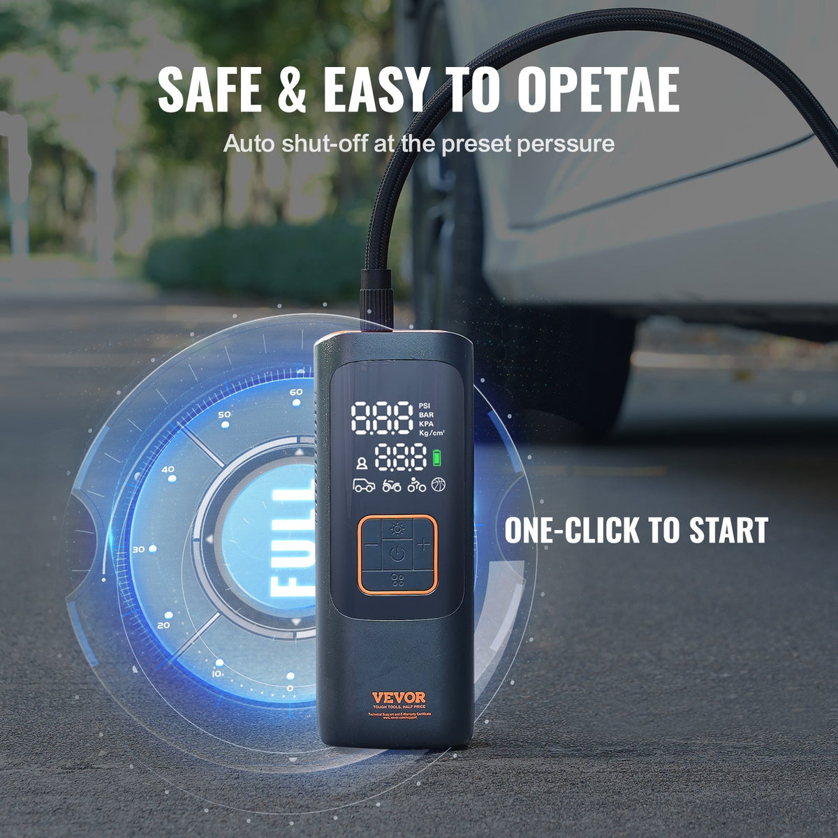 VEVOR Tire Inflator Portable Air Compressor, 7800mAh 3.7V Battery Electric Air Pump, 2X Faster 160PSI Cordless Smart Air Pump with LCD Pressure Gauge, LED Light for Cars, E-Bikes, Motorcycles, Balls