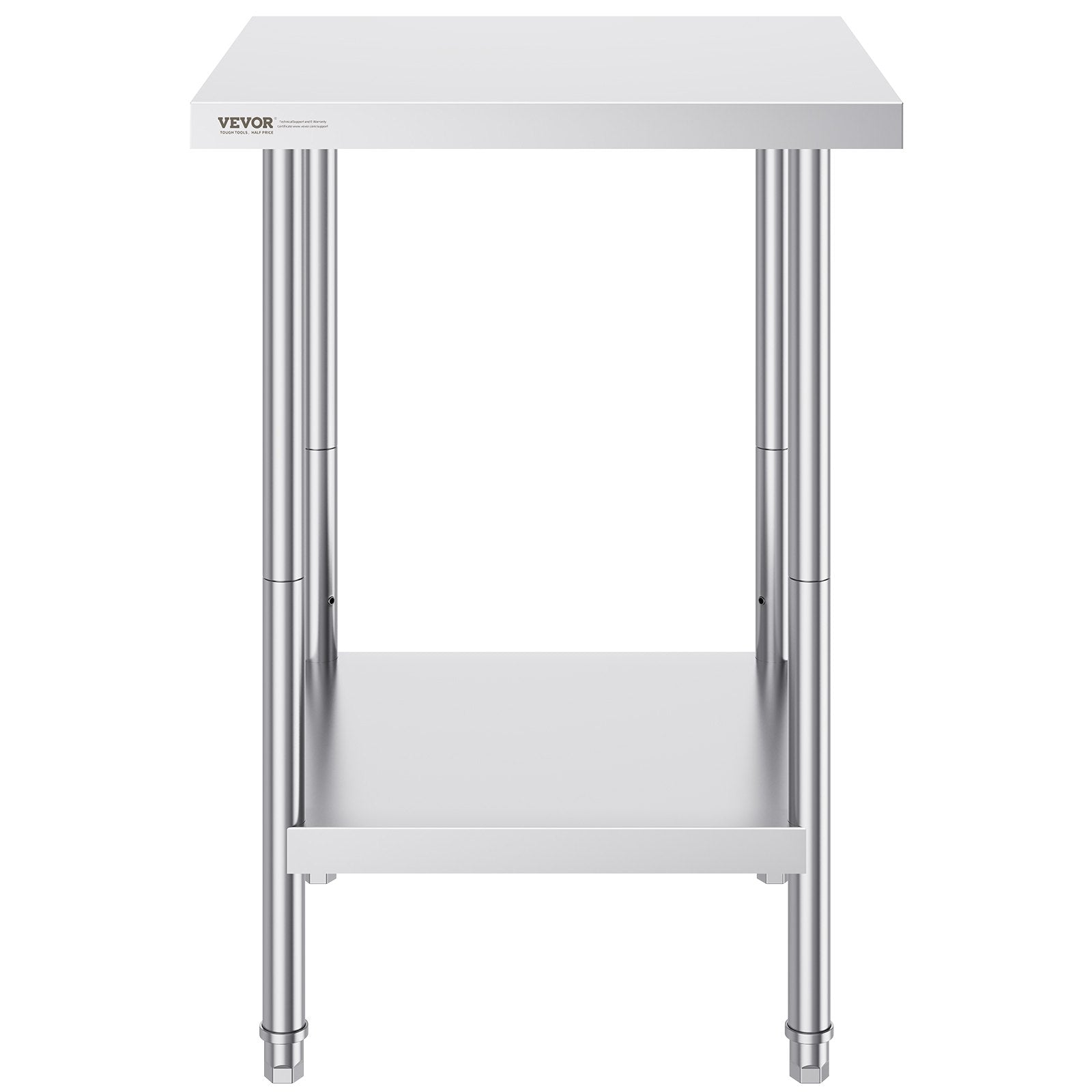 VEVOR Stainless Steel Prep Table, 24 x 24 x 34 Inch, Heavy Duty Metal Worktable with 3 Adjustable Height Levels, Commercial Workstation for Kitchen Garage Restaurant Backyard