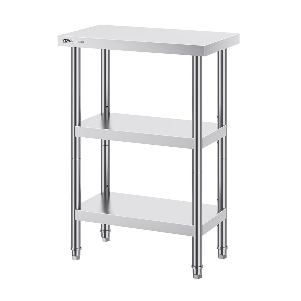 VEVOR Stainless Steel Food Prep Table, 14 x 24 x 34 Inch Commercial Kitchen Worktable, with 2 Adjustable Undershelf, Heavy Duty Prep Table Metal Work Table for BBQ, Kitchen, Home, and Garage