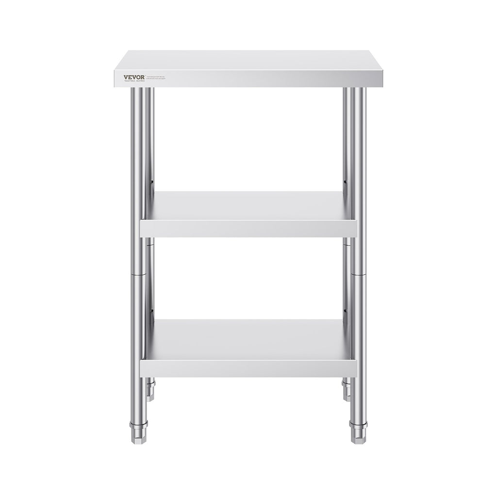 VEVOR Stainless Steel Food Prep Table, 14 x 24 x 34 Inch Commercial Kitchen Worktable, with 2 Adjustable Undershelf, Heavy Duty Prep Table Metal Work Table for BBQ, Kitchen, Home, and Garage