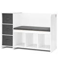 VEVOR Kids Reading Nook Bench, Toddler Bookshelf and Bookcase with Detachable Seat Cushion, 6-Cubby Storage Organizer Bench with 3 Drawers, Ideal for Playroom, Bedroom, Living Room or Entryway, White