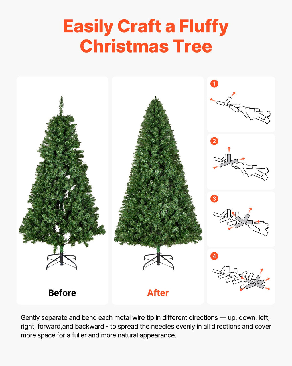 VEVOR Christmas Tree, 1.8m Artificial Xmas Tree, Full Holiday Decor Trees with 1250 Branch Tips & Sturdy Metal Base for Home Party Office Decoration
