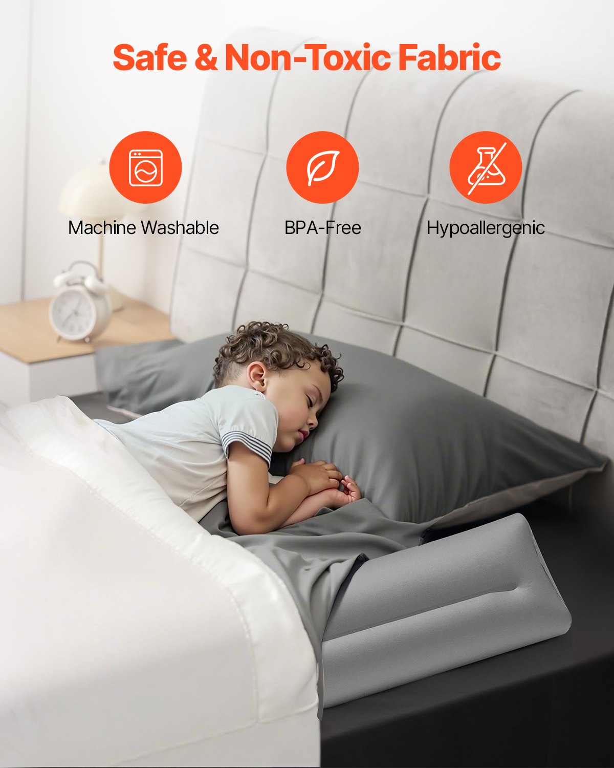 VEVOR Bed Bumper for Toddlers, 47.4-inch Inflatable Bed Guard Rail with Hand Pump, Non-Slip Flocking Toddler Bedrail Bumper for Twin, Full, Queen & King Beds, Lightweight and Portable (2 Packs)