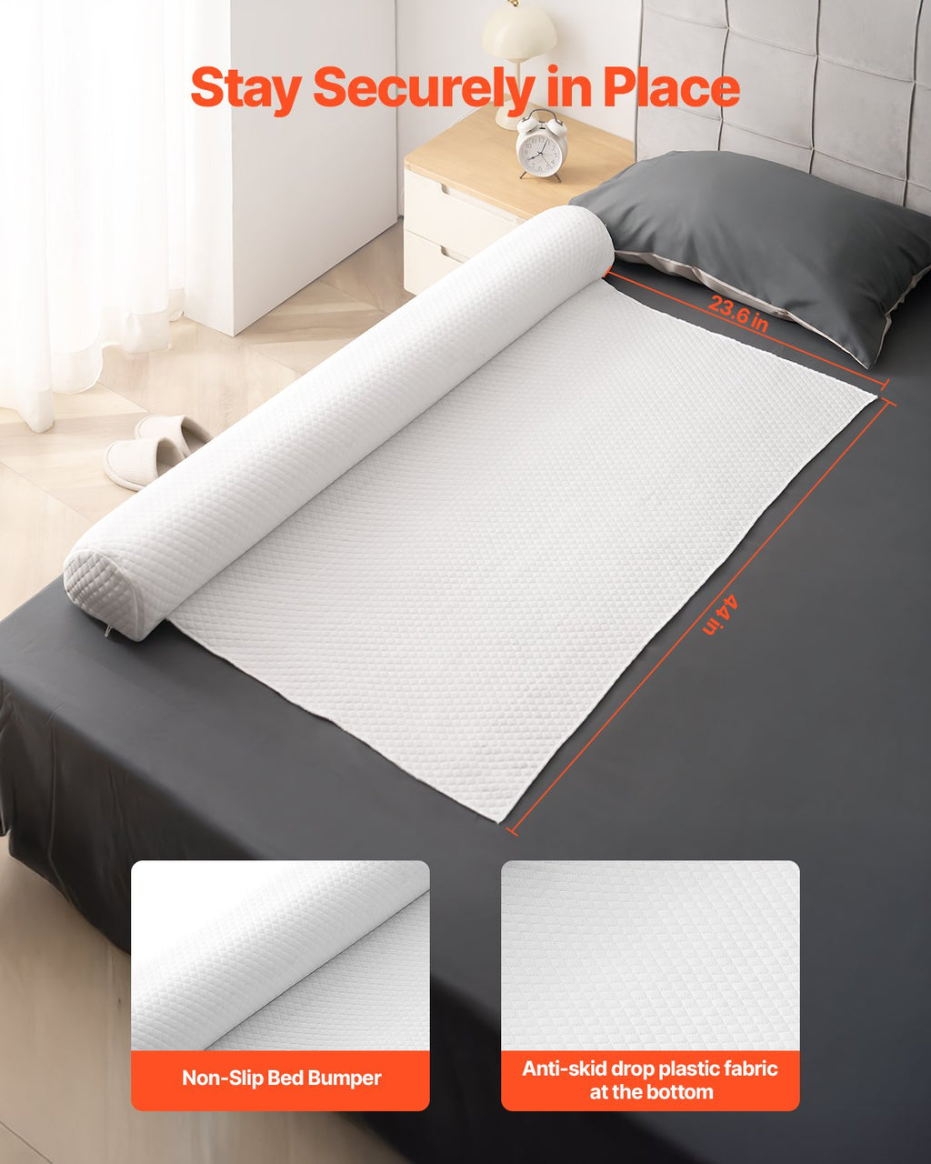 VEVOR Bed Bumper for Toddlers, 52-inch Inflatable Bed Guard Rail with Safety Flap, 2-Pack Toddler Bedrail Bumpers with Non-Slip Bottom & Machine-Washable Cover for Twin, Full, Queen and King Beds