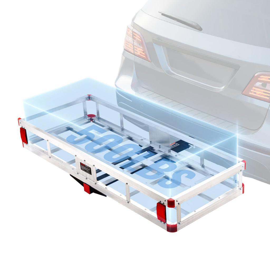 VEVOR 49.4 x 22.4 x 7.1 in Hitch Cargo Carrier, 500lb Capacity Trailer Hitch Mount Aluminum Cargo Basket, Luggage Carrier Rack Fits 2" Hitch Receiver for SUV Truck Pickup Camping