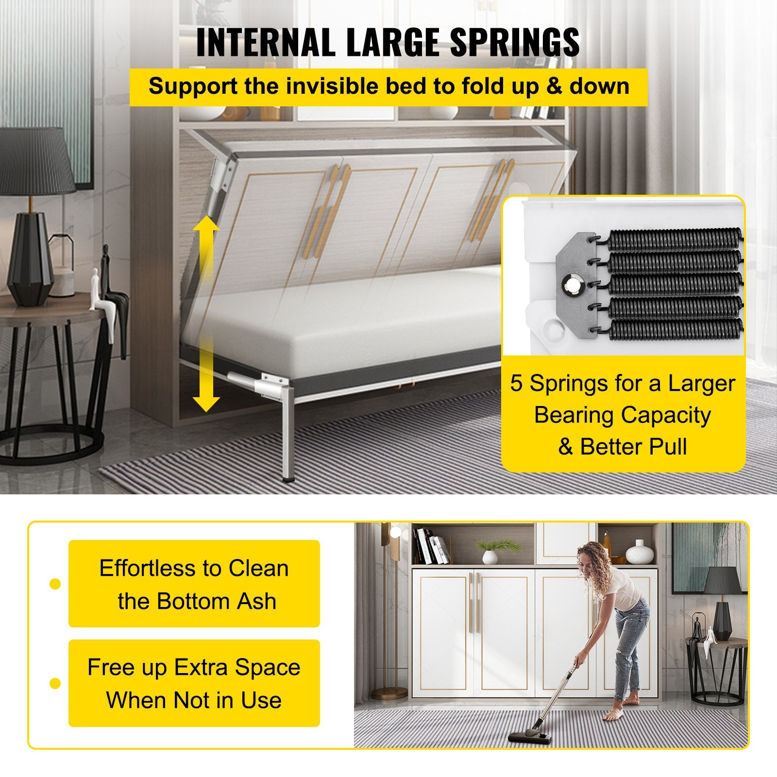 VEVOR DIY Murphy Bed Springs Mechanism Hardware Kit Horizontal for Twin Size Bed