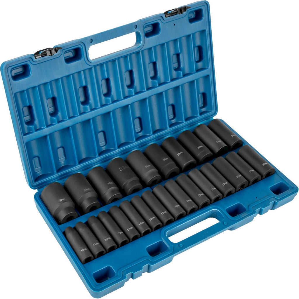 VEVOR Impact Sockets Set 1/2 Inch Drive 26 PCS Metric 10mm - 36mm Deep 6-Point Set