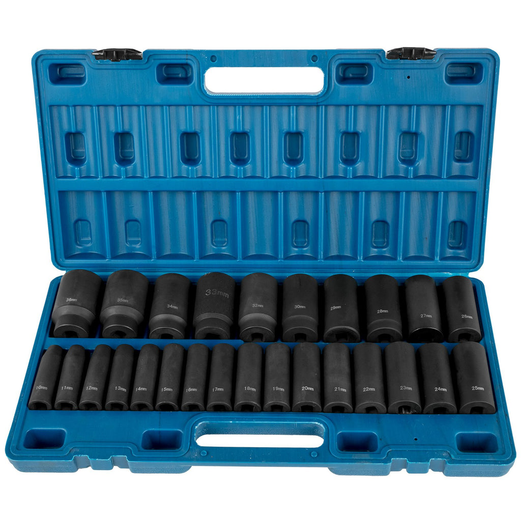 VEVOR Impact Sockets Set 1/2 Inch Drive 26 PCS Metric 10mm - 36mm Deep 6-Point Set