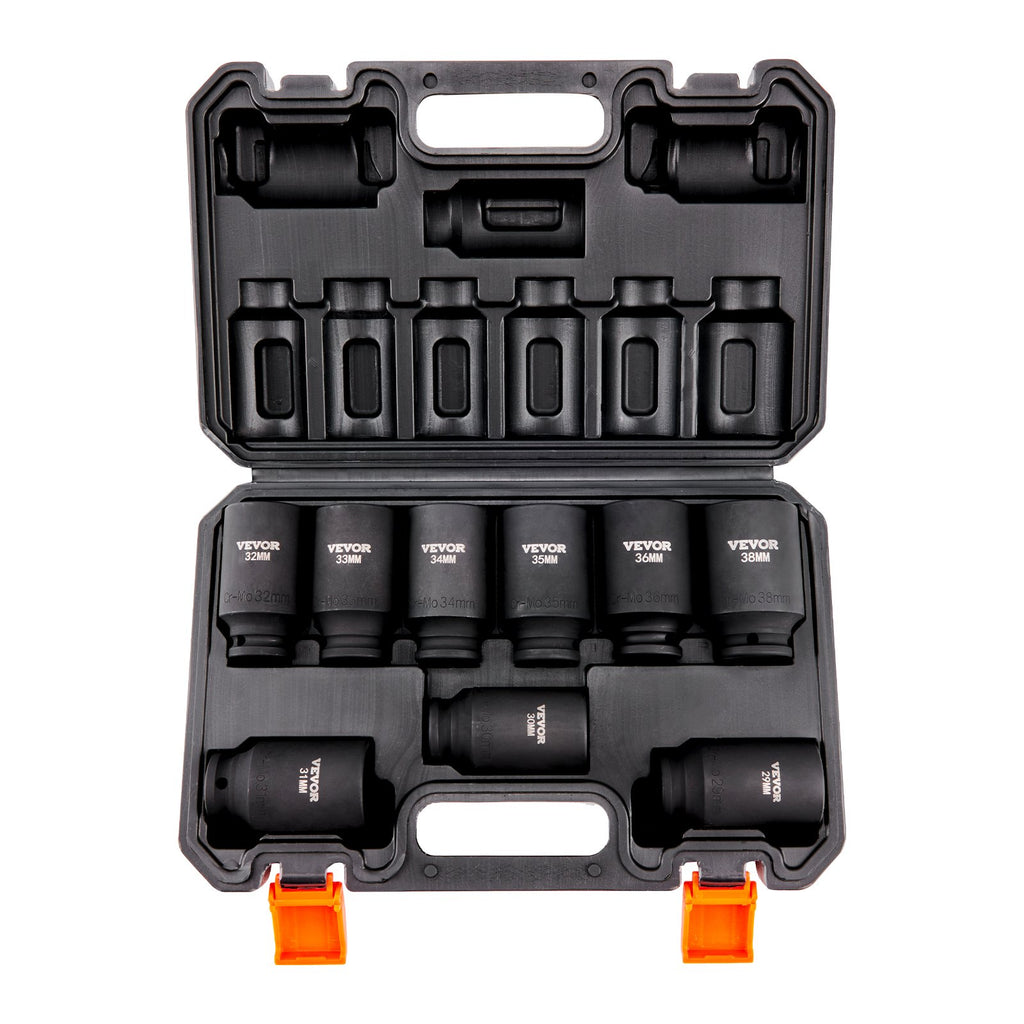 VEVOR Impact Sockets Set 9pcs 6-Point 1/2in Metric Drive Bit Ratchet Tool Kit
