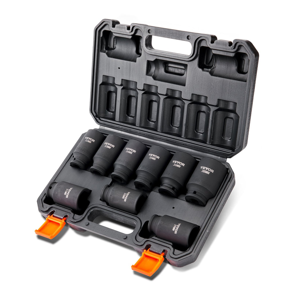 VEVOR Impact Sockets Set 9pcs 6-Point 1/2in Metric Drive Bit Ratchet Tool Kit