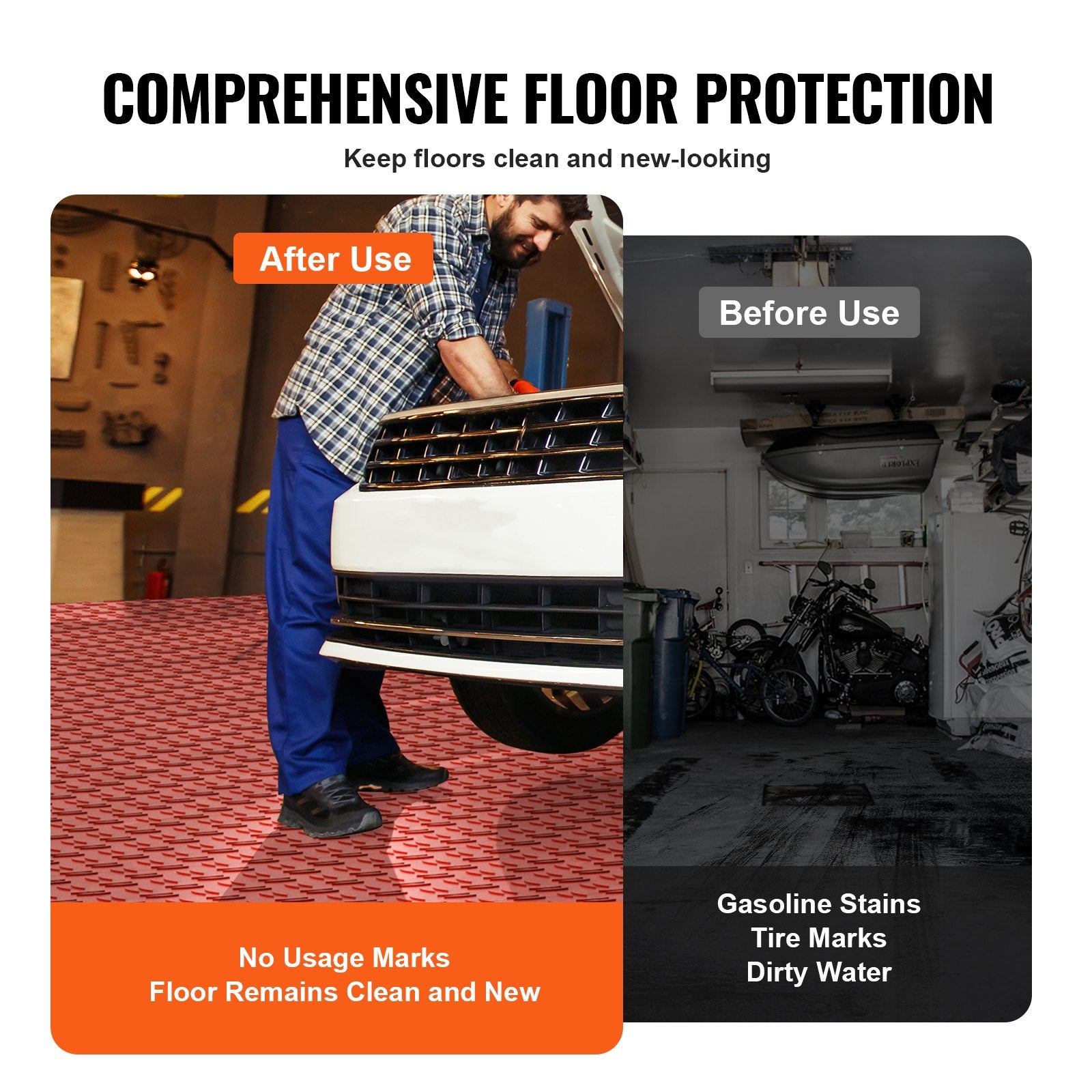 VEVOR Garage Tiles Interlocking, 12 x 12 x 0.53 inch 25 Pack Garage Floor Covering Tiles, Non-Slip Double-Sided Texture Garage Flooring Tiles, for Garages, Basements, Repair Shops, Red