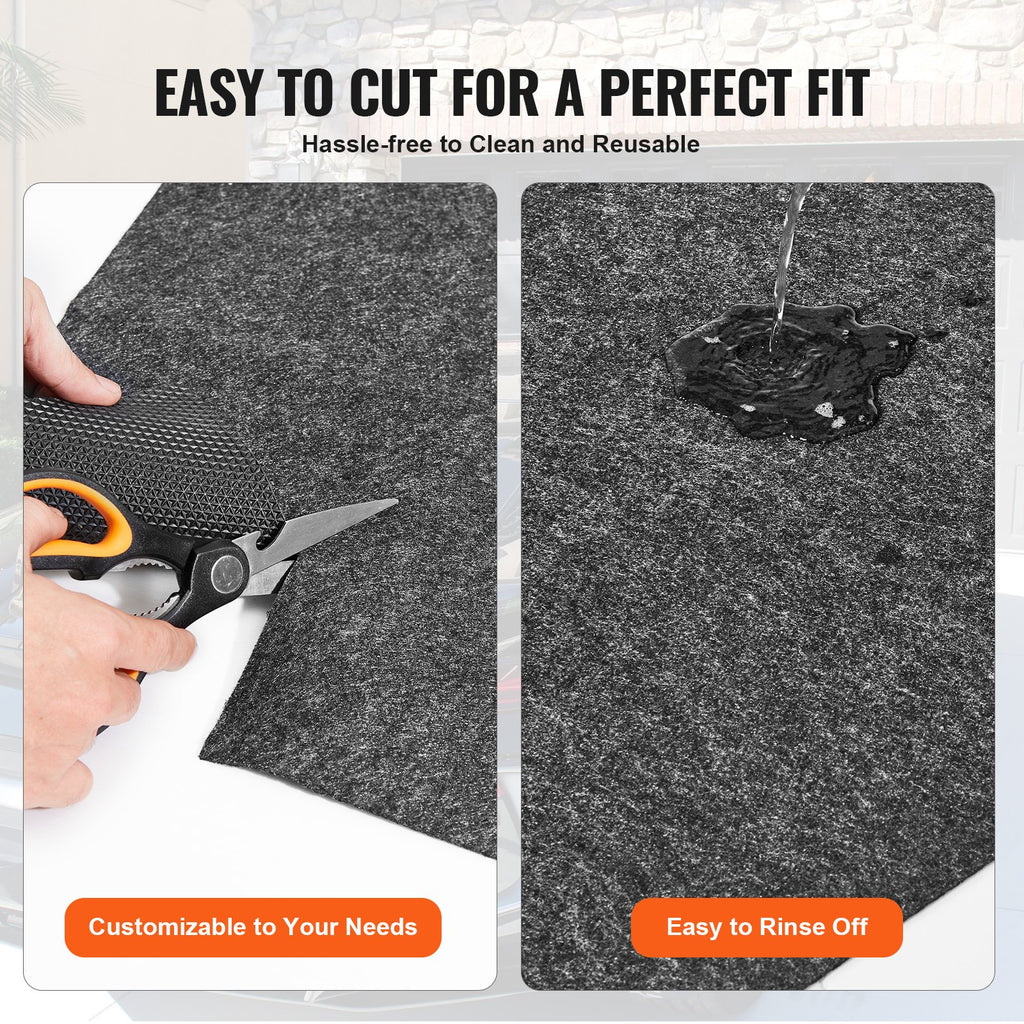 VEVOR Garage Floor Mat, 2.25 x 5.2 M Waterproof Protection from Water,Snow, Rain,Mud and Oil for Cars, Non-slip Heavy Duty Containment Mat with TPE Anti-Leak Backing & Easy to Clean & Cuttable