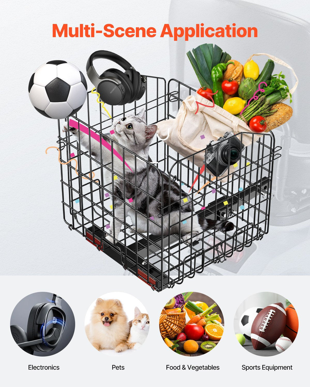 VEVOR Scooter Rear Basket, Folding Metal Wire Basket, Heavy Duty & Spacious Cargo Basket, Works with 1-inch Receiver, Compatible with Most Golden, Drive & Pride Mobility Scooter