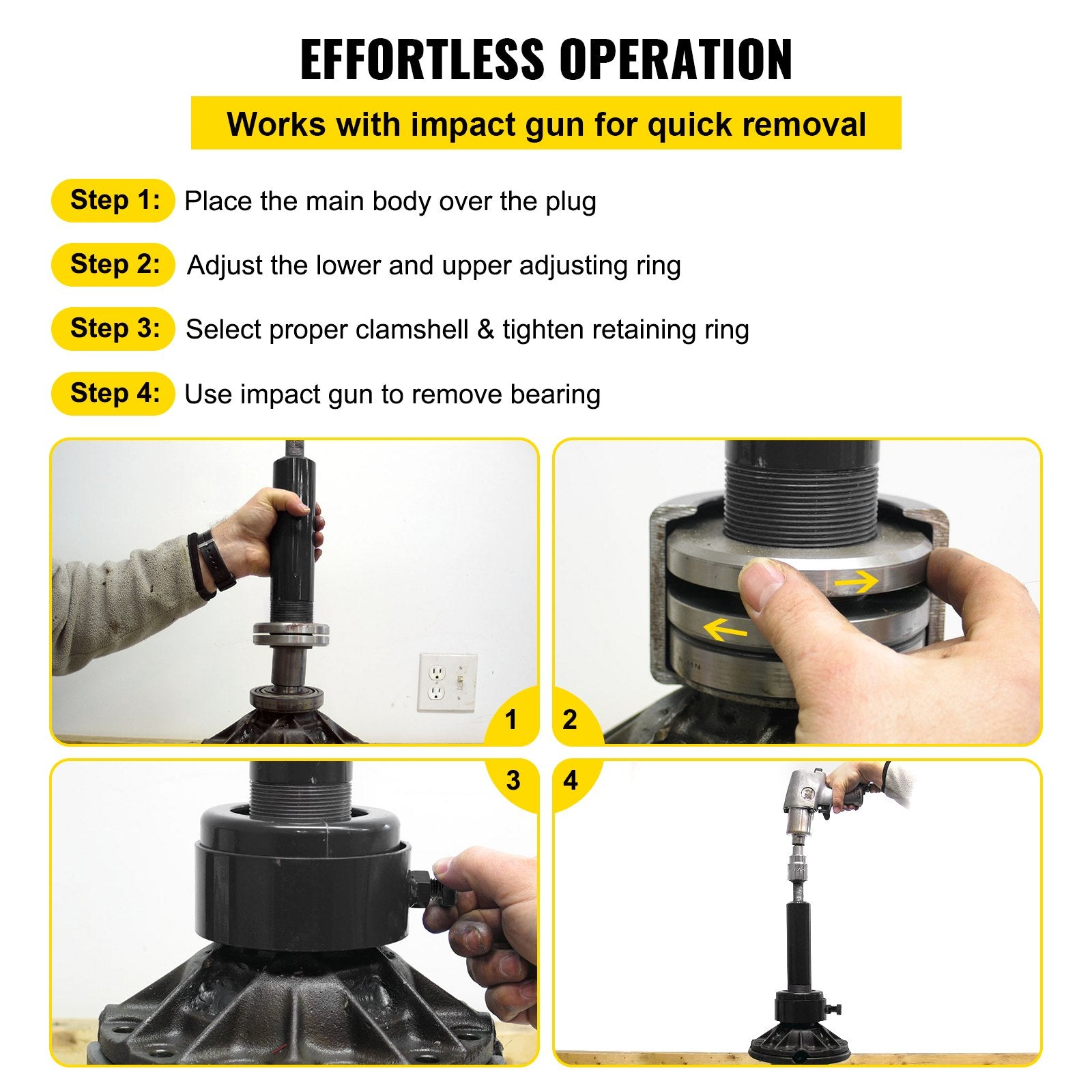 VEVOR Carrier & Pinion Bearing Puller, Compatible with Dana 30, 40, 60, 70, Ford 9\" Bearings, Pinion Puller Tool with 2 Clamshells, 45# Steel Clamshell Carrier Bearing Puller for Auto Repair