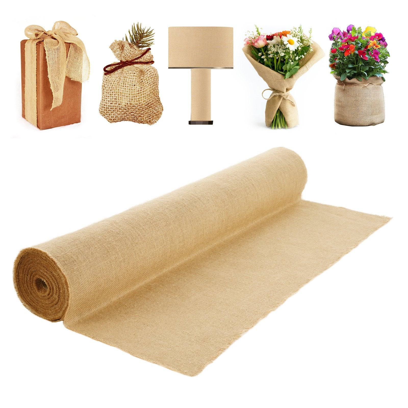 VEVOR Burlap Fabric Roll, 1016 mm x 22.86 m & 50 x 50 Density Wide Natural Burlap Fabric Rolls, Jute Fabric Burlap Tree Wrap Roll, for Decor, Crafts, Wedding, Gardening, Plant & Tree Winter Covering