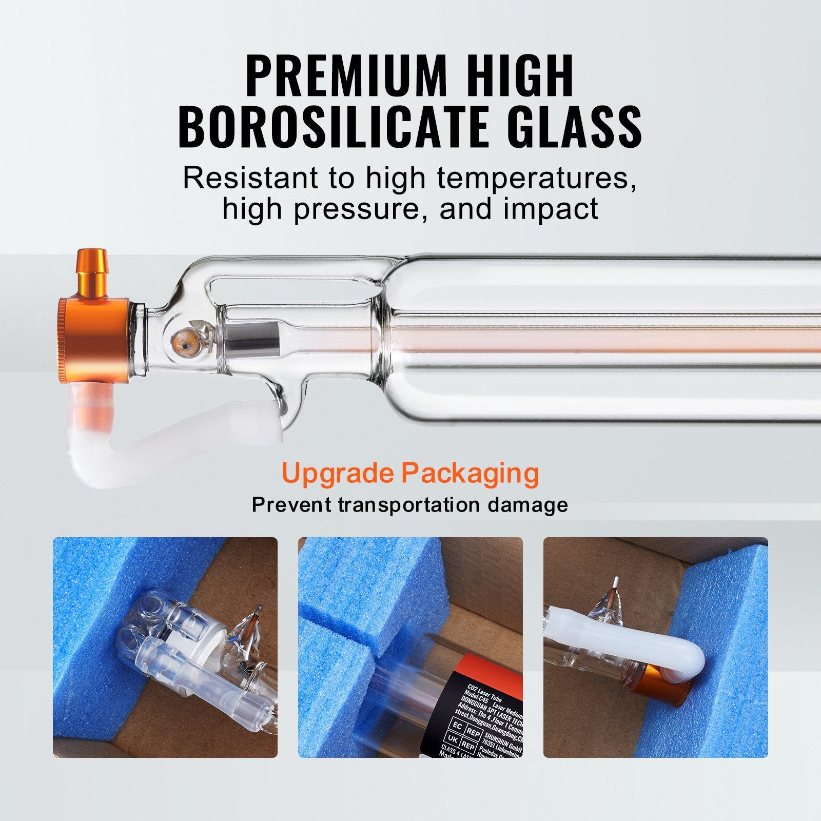 VEVOR Laser Tube, 40W CO2 Laser Tube for Laser Engraver and Cutter Machine, 720 mm Length, 50 mm Diameter, Glass Laser Cutting Tube with TEM00 Beam Mode, for Wood Acrylic Fabric Leather Bamboo