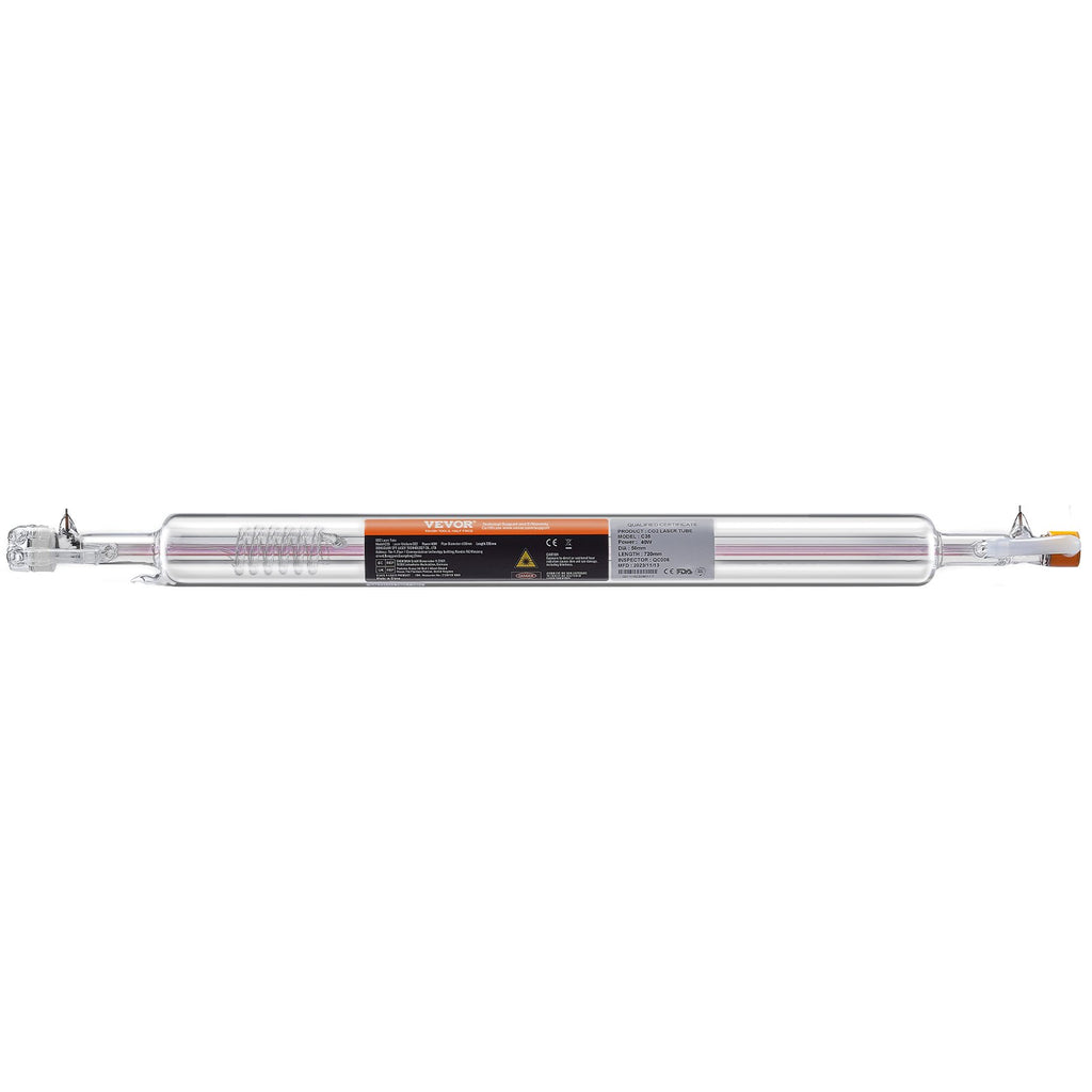 VEVOR Laser Tube, 40W CO2 Laser Tube for Laser Engraver and Cutter Machine, 720 mm Length, 50 mm Diameter, Glass Laser Cutting Tube with TEM00 Beam Mode, for Wood Acrylic Fabric Leather Bamboo