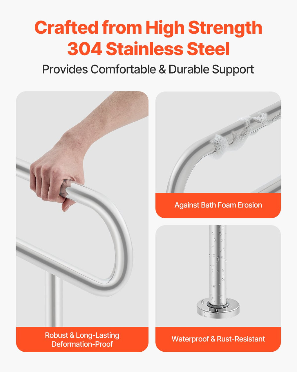VEVOR Toilet Safety Rail, 80 cm U-Shaped Handicap Grab Bar, 304 Stainless Steel Senior Safety Pole, Toilet Grab Bars with Anti-Slip Handle, 136 kg Load Capacity Security Handrail with Support Leg
