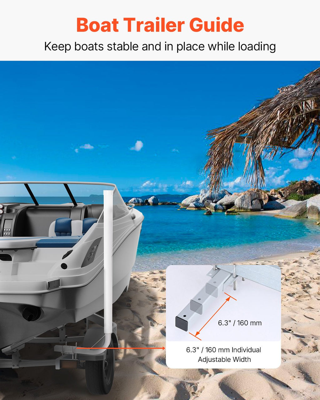 VEVOR Boat Trailer Guide, 1219.2mm Adjustable Design Trailer Guide Poles, 2PCS High-Hardness Steel Trailer Guide-Ons, Trailer Guides with PVC Pipes, for Ski Boat, Fishing Boat or Sailboat Trailer