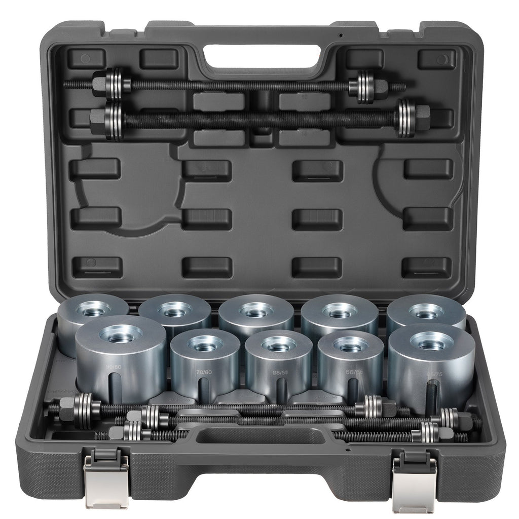 VEVOR Pull and Press Sleeve Kit, 27 PCS, Steel Bush Removal Insertion Sleeve Tools with Carrying Case, Compatible with LCV and HGV Engines, for Removing and Installing Bushings, Bearings, and Seals