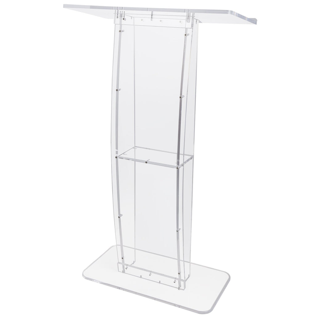 VEVOR Acrylic Podium, 47" Tall, Clear Acrylic Podium Stand with Wide Reading Surface & Storage Shelf, Floor-standing Clear Pulpits Acrylic for Church Office School