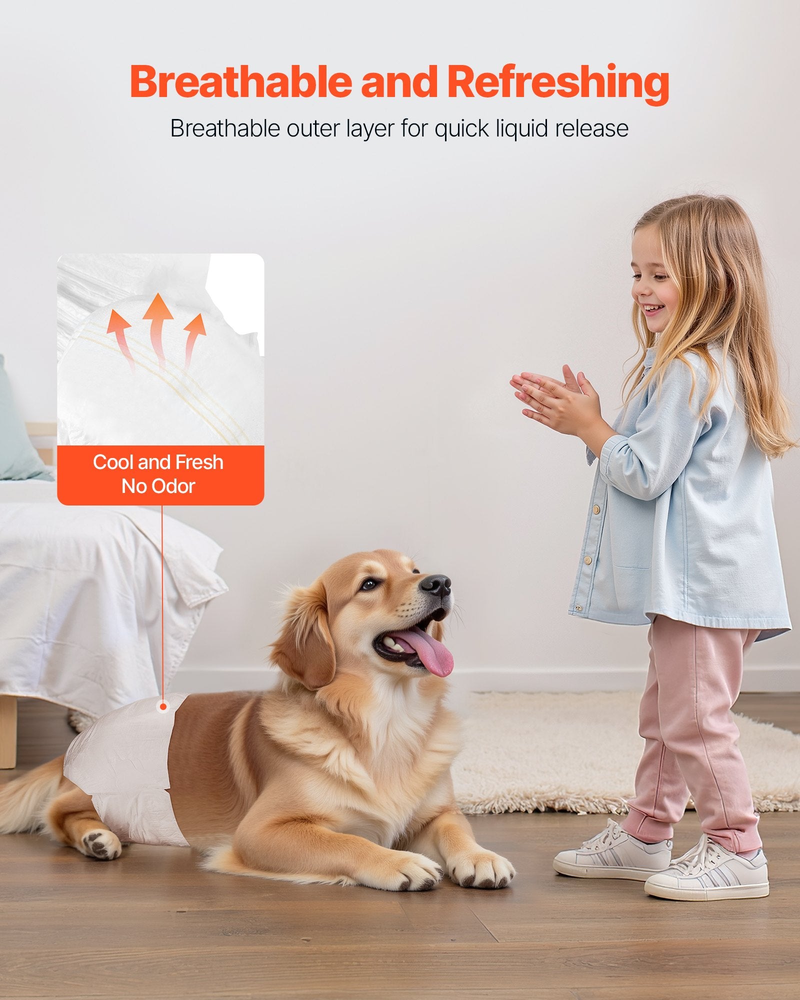 VEVOR Disposable Dog Diapers, Super Absorbent Female Dog Diapers, 360° Leak-Proof Female Doggy Pet Diaper with Wetness Indicator for Heat Period, Training, Incontinence - M, 96 Count (2 Packs of 48)