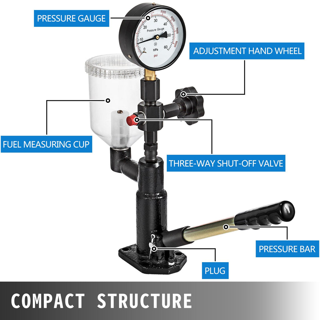 Diesel Injector Nozzle 
Pressure Tester Dual scale Manometer Test Tool 0-600Bar (0-8000PSI) 
60Mpa Test Pressure High Configuration