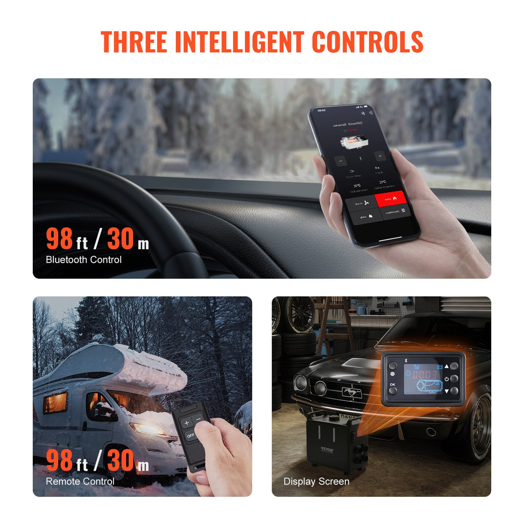 VEVOR 8KW Diesel Heater, 12V/24V All in One Diesel Air Heater, Bluetooth APP Control, Remote Control and Display Screen, CO Alarm, Fast Heating Vertical Portable Diesel Heater for Vehicles, Garage
