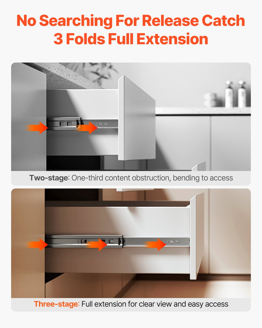 VEVOR Drawer Slides, 18 inch, 10 Pairs Full Extension Ball Bearing Cabinet Rails, 100 LB Load Capacity Heavy Duty Side Mount Dresser Drawer Slides, Drawer Track Runners for Kitchen DIY Replacement