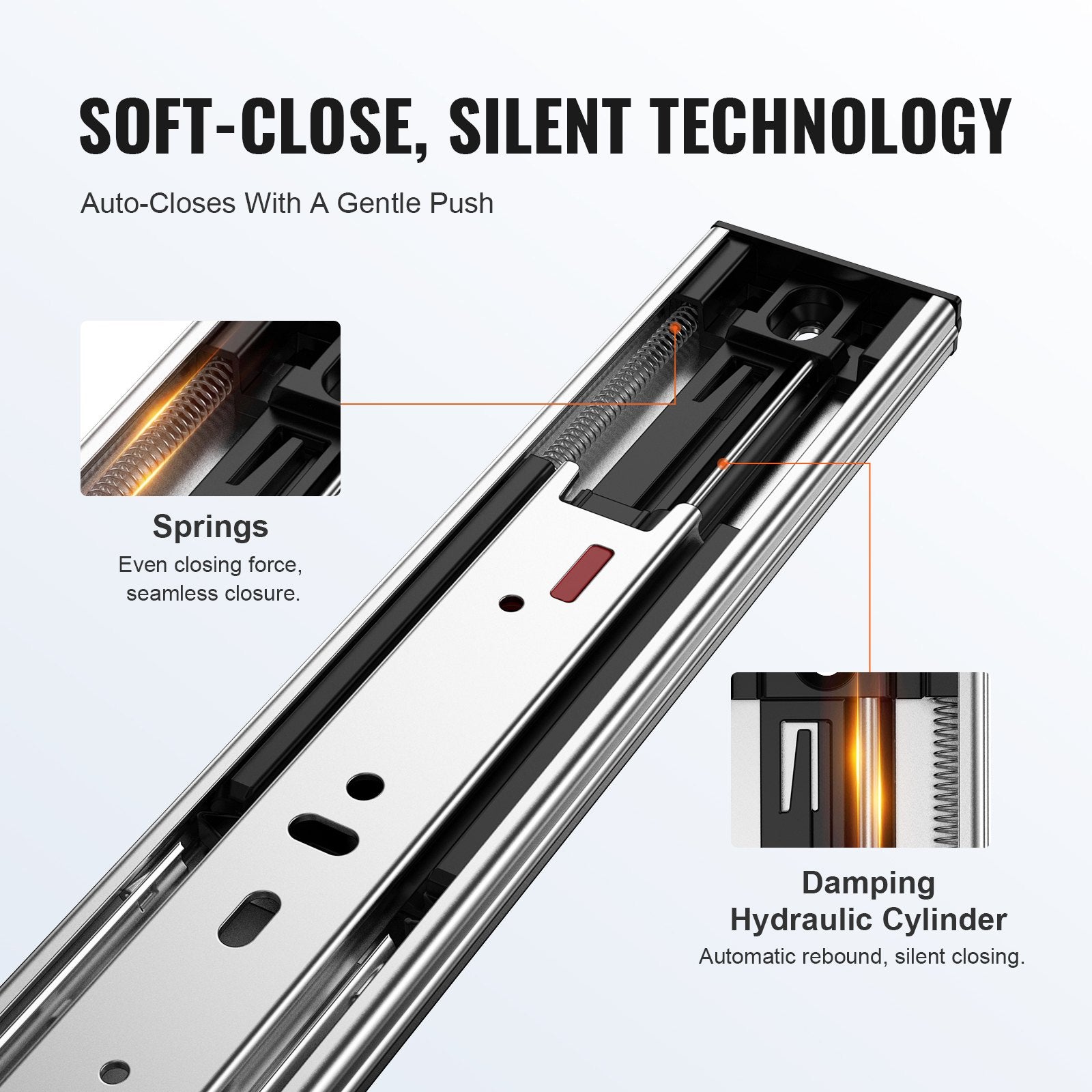 VEVOR 10 Pairs of 406.4mm Drawer Slides Side Mount Rails, Heavy Duty Full Extension Steel Track, Soft-Close Noiseless Guide Glides Cabinet Kitchen Runners with Ball Bearing, 100 Lbs Load Capacity