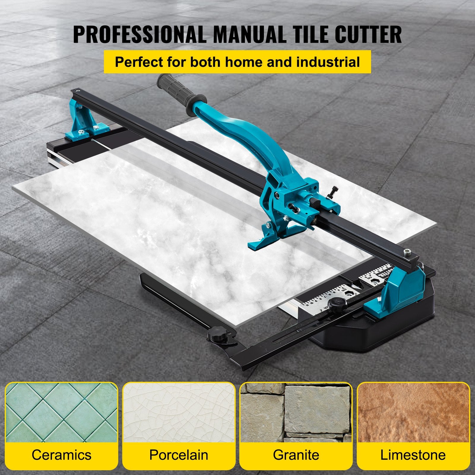 VEVOR Tile Cutter 24in Cutting Tool w/ Laser Guide Single Rail Double Brackets