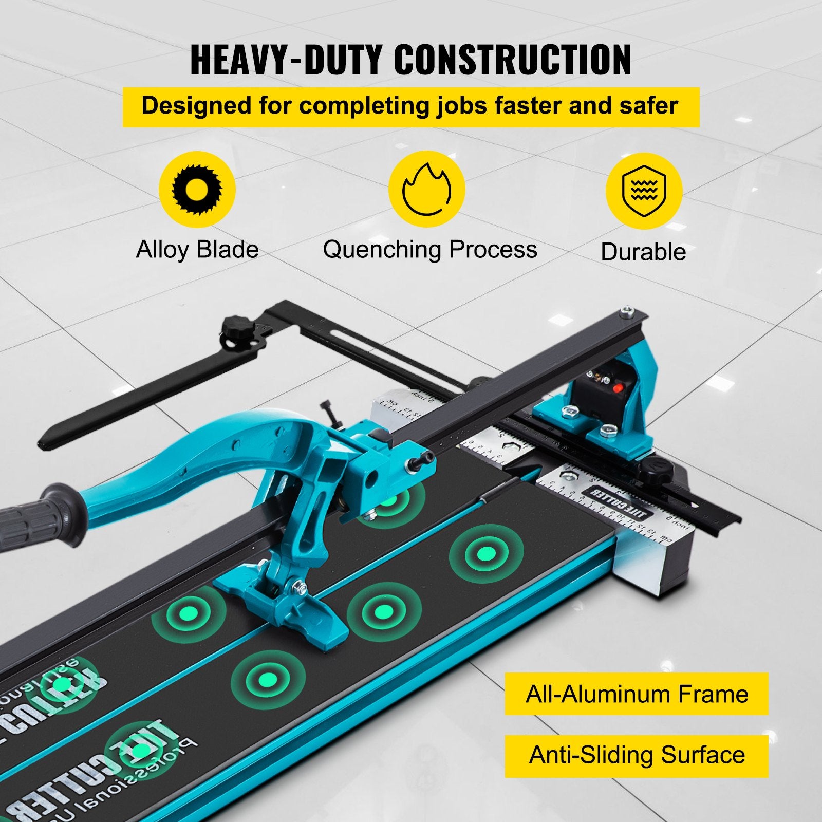 VEVOR Tile Cutter 24in Cutting Tool w/ Laser Guide Single Rail Double Brackets