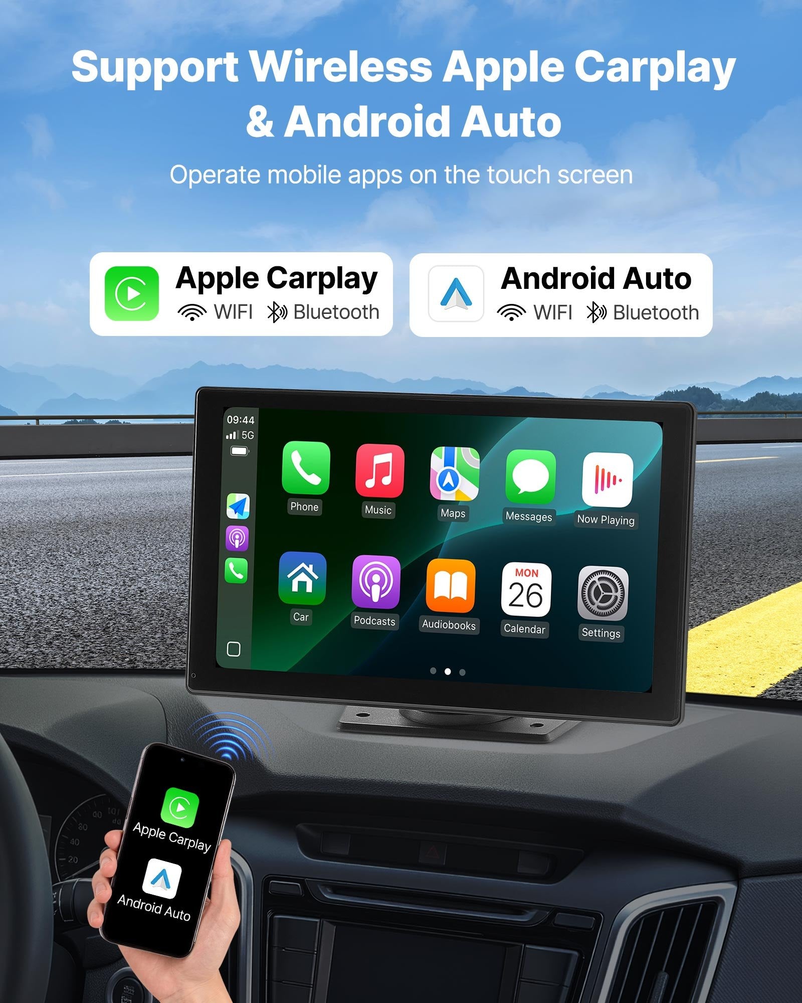 VEVOR Car Stereo Radio CarPlay Touchscreen 228.6 mm Apple Android Backup Camera