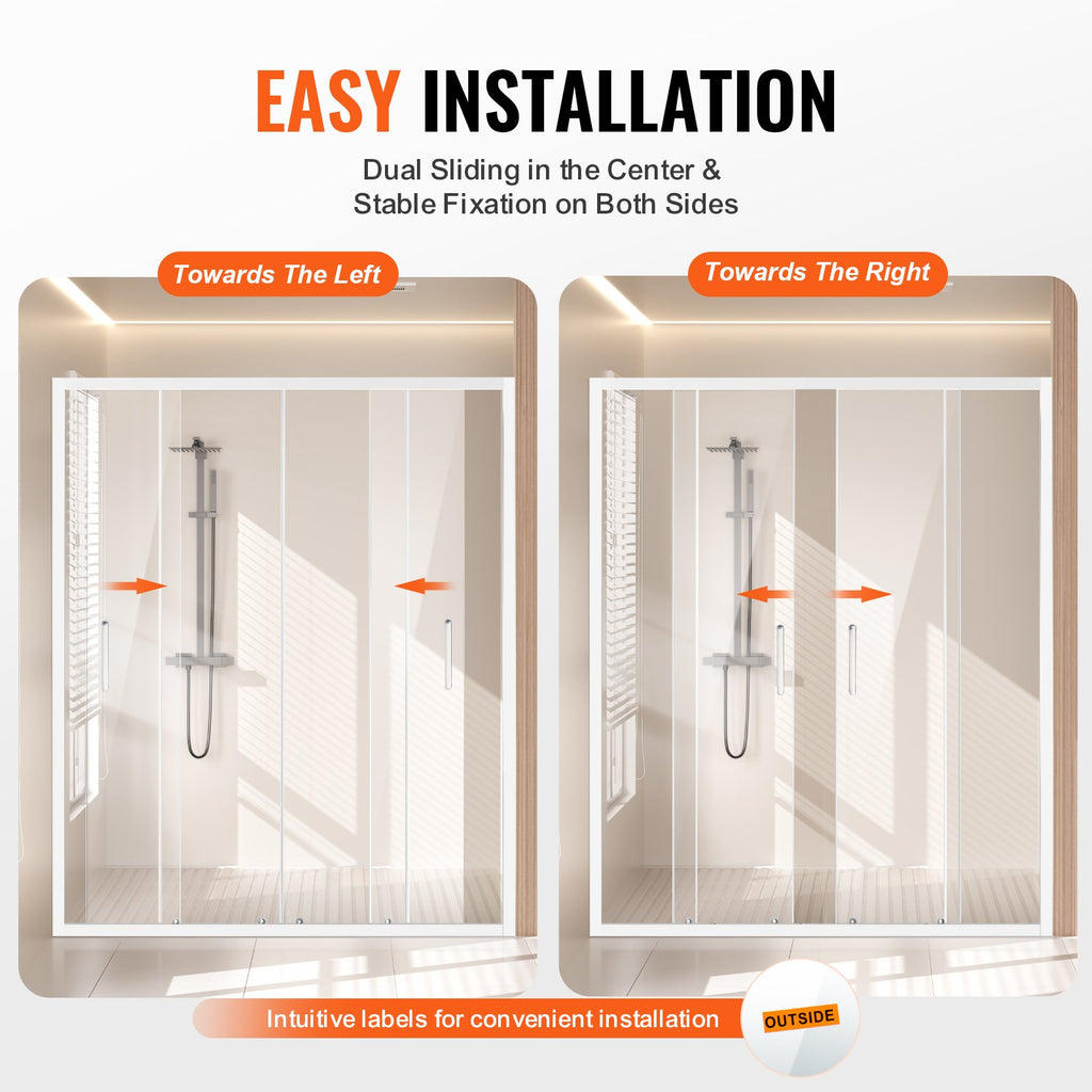 VEVOR Semi-frameless Double Sliding Shower Door SGCC Tempered Glass 1/4" Chrome