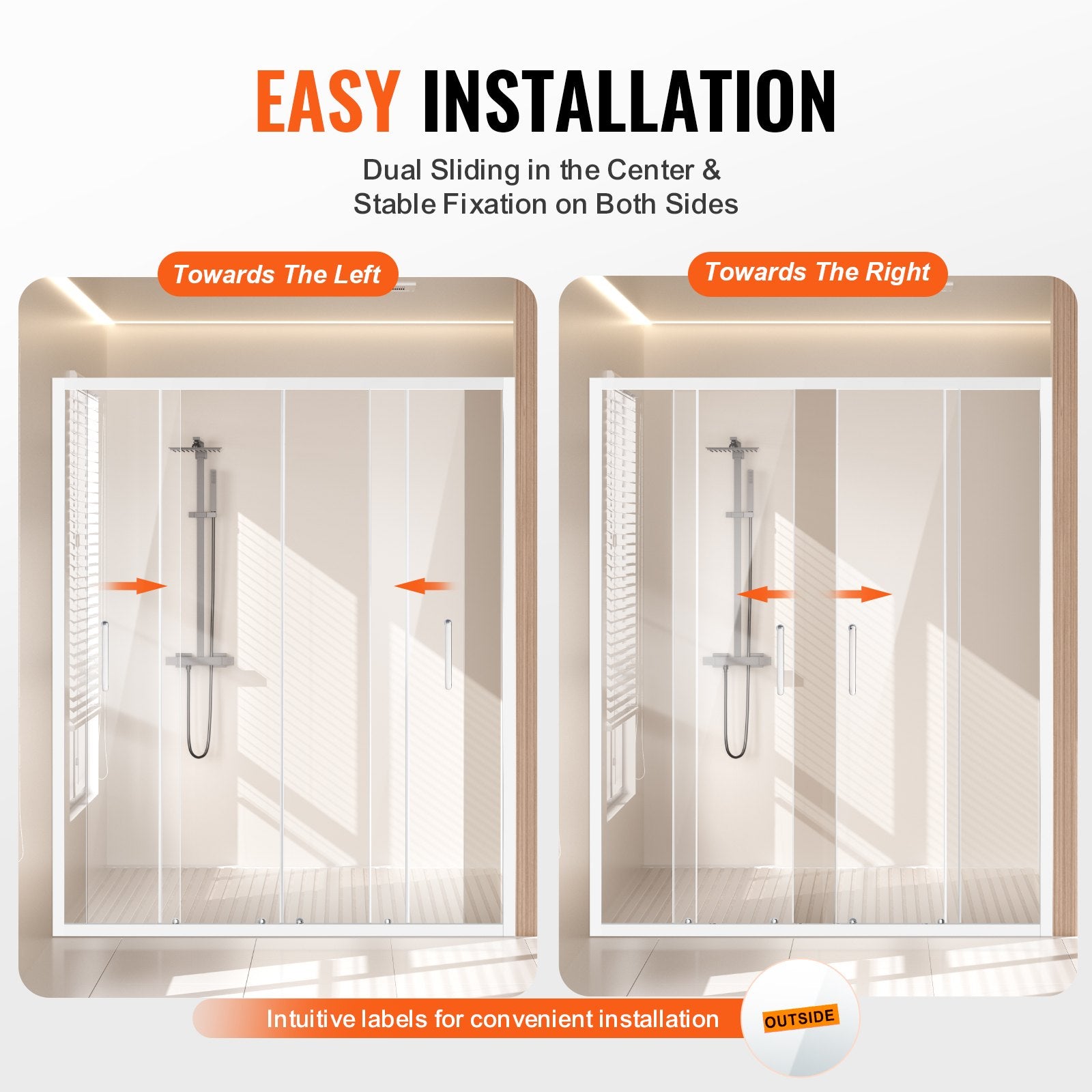 VEVOR Semi-frameless Double Sliding Shower Door SGCC Tempered Glass 1/4" Chrome