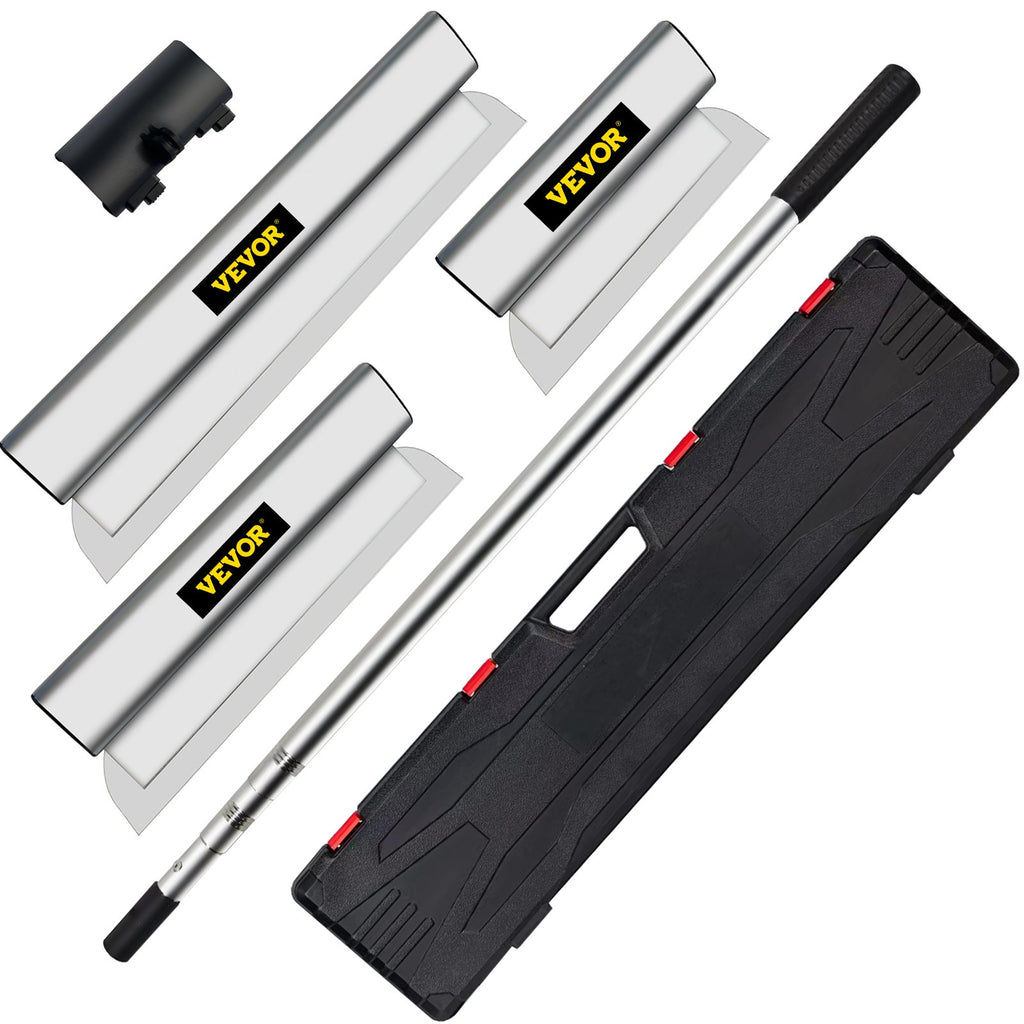 VEVOR Skimming Blade Set,10"+16"+24" Blades + 35"-78" Extension Handle，European Stainless Steel Construction Knife, Aluminum Blade Profile Smoothing Knockdown Spatula for Gyprock/Drywall/Wall-Boa