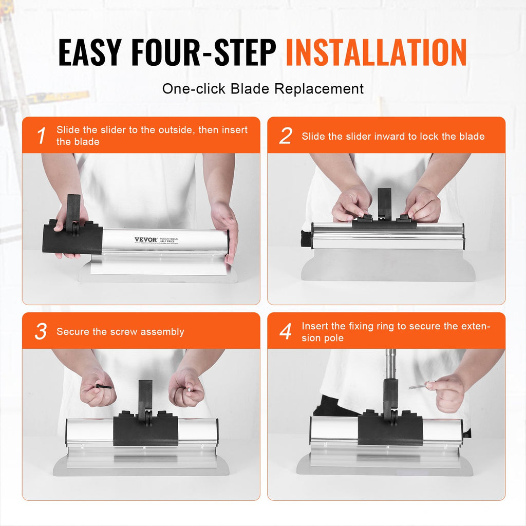 VEVOR Drywall Skimming Blade Set, 10/16/24/32/40 in Skimming Blades + 34-81.6 in Extension Handle Pole, Stainless Steel Knife Professional Skim Coat Tools, for Gyprock/WallBoard/Plasterboard