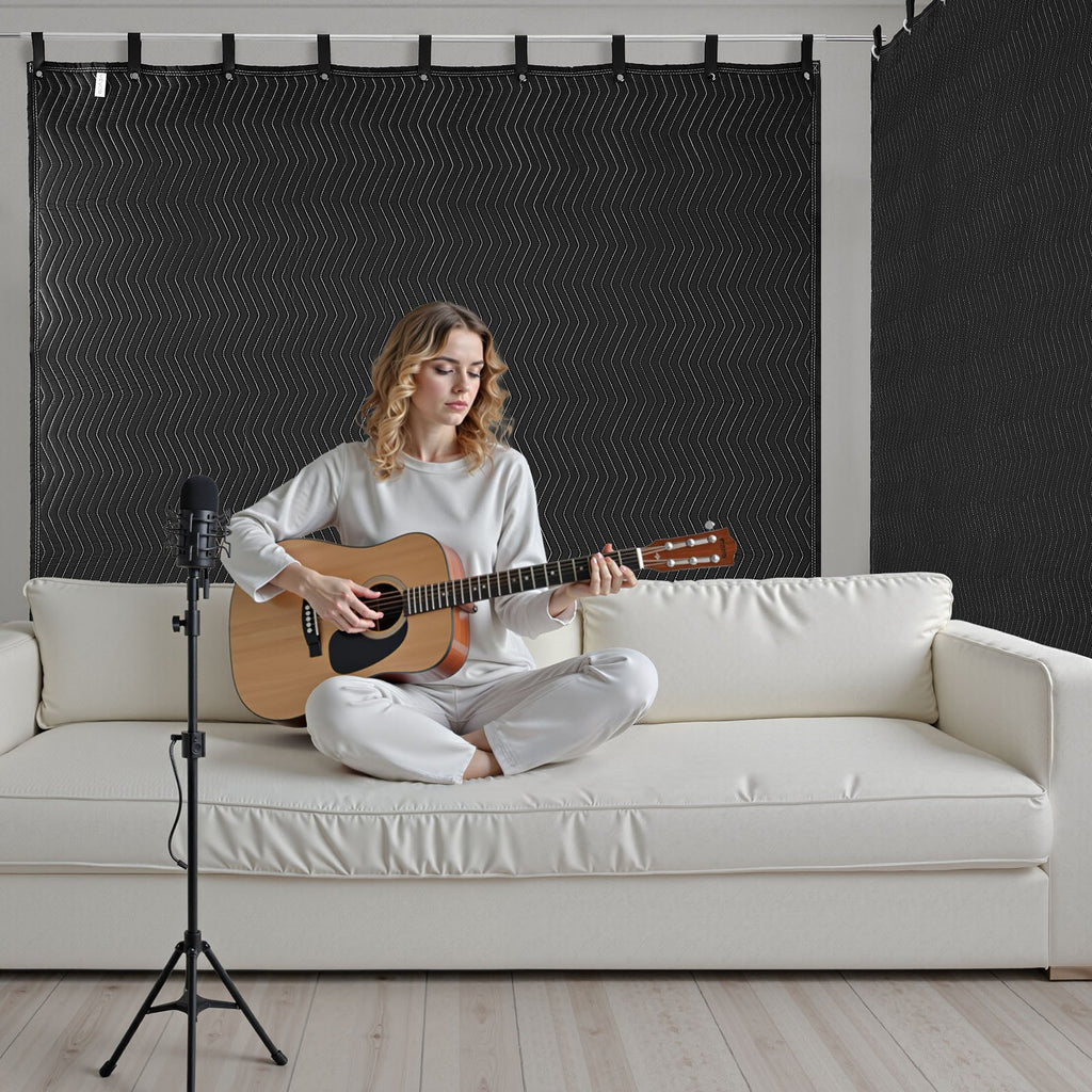 VEVOR 2 Pack Sound Dampening Blankets, 2438 x 2032 mm, Extra Large Soundproof Blanket with Grommets, Studio Grommeted Blanket with Cotton Filling, for Window, Door, Light Blocker, Music Recording